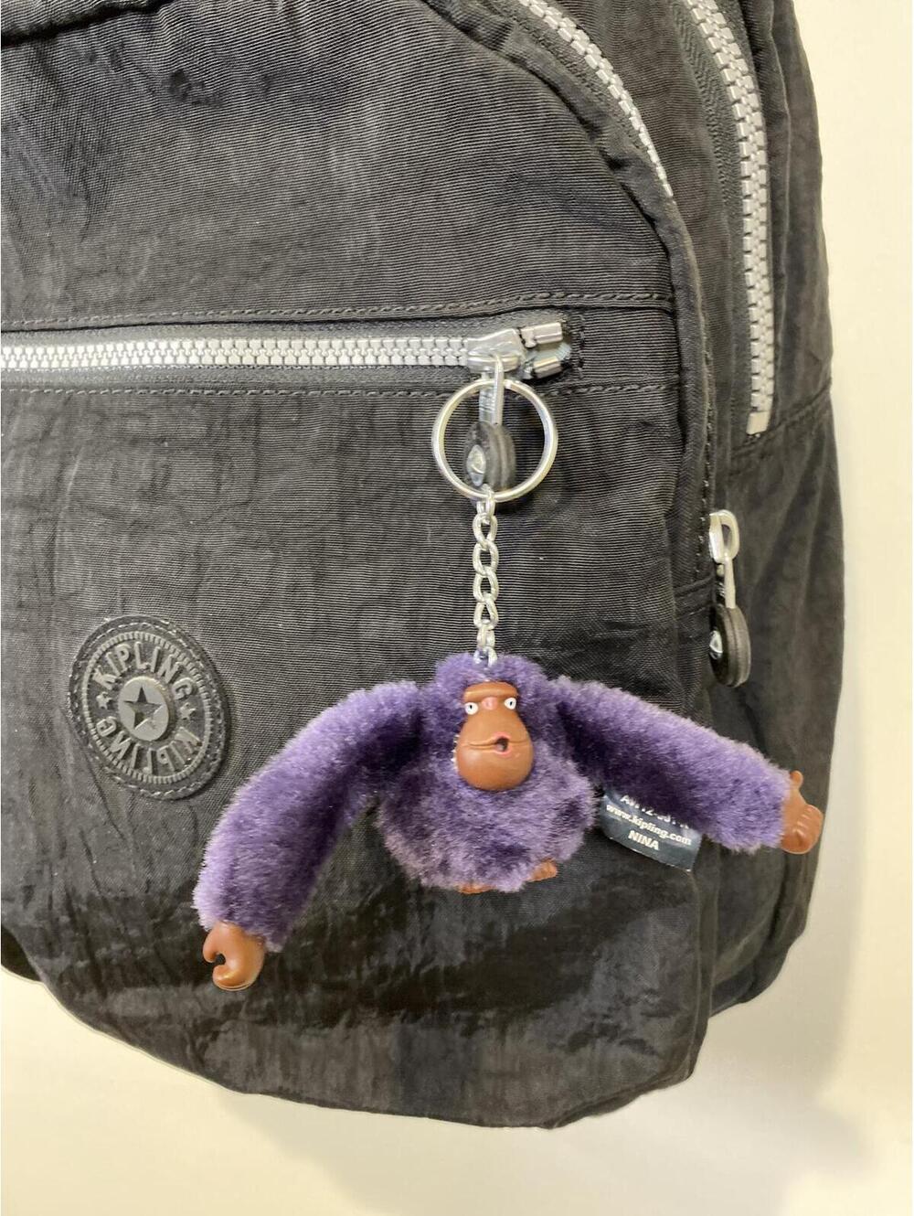 Kipling Black Nylon Backpack with Purple Monkey Keychain - Picture 2 of 8